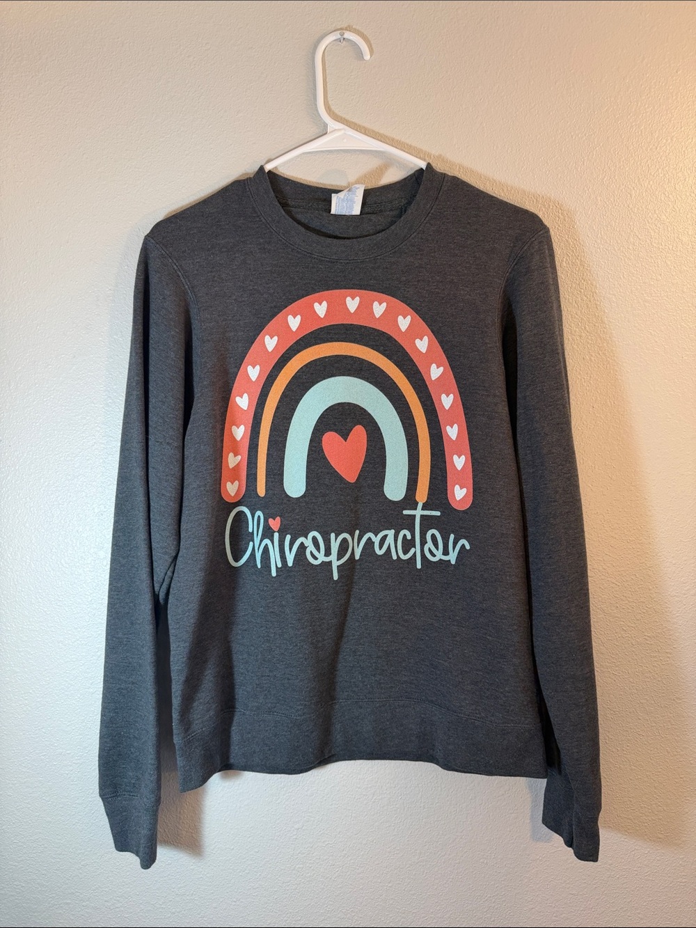 Chiropractor Rainbow Heart Charcoal Grey Sweatshirt - Crewneck - Size Small